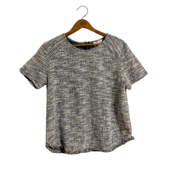Emelia TWEED Navy and White Fringed Top - Women's Medium - Picture 1 of 8